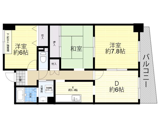 ドエル食満(3LDK/4階)の間取り写真