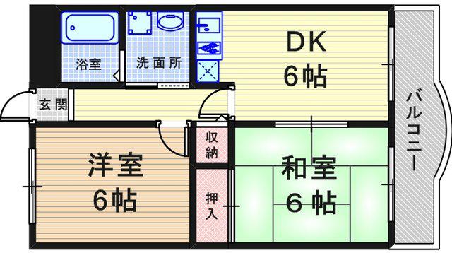 万代マンションⅡ(2DK/1階)の間取り写真