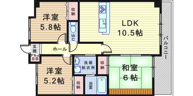 デイグラン シャンドフルール(3LDK/6階)の間取り写真