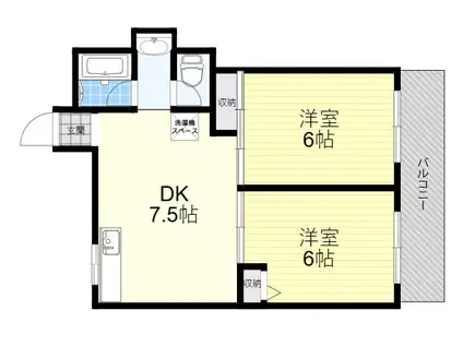 上坂部ハイツA棟(2DK/2階)の間取り写真