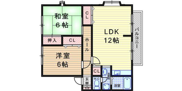 プレステージ野間B棟(2LDK/2階)の間取り写真