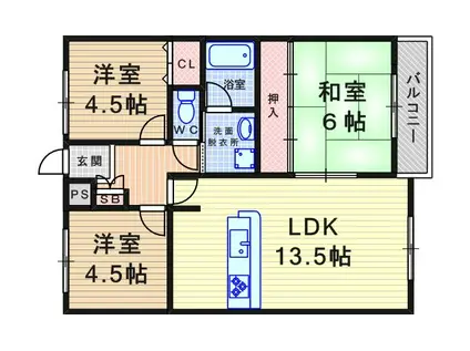 グリーンコート野間(3LDK/3階)の間取り写真