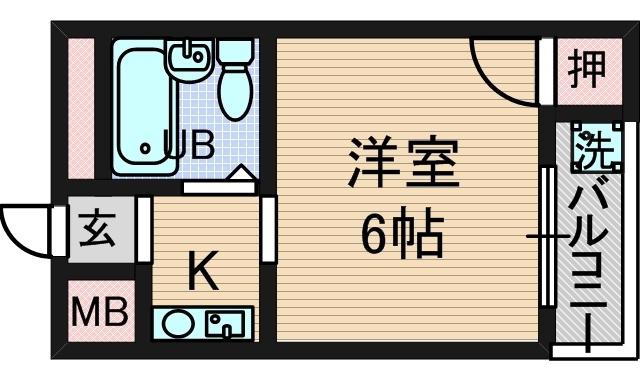キャッスル塚口(1K/2階)の間取り写真