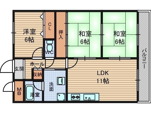 ウィステリア武庫之荘(3LDK/1階)の間取り写真