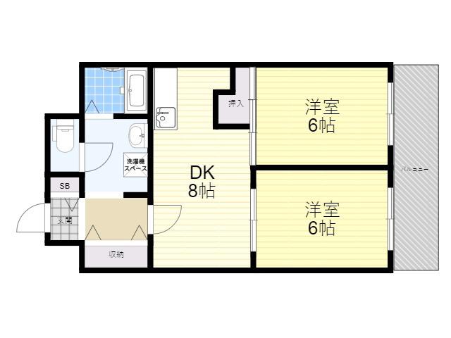 ロールス塚口3(2DK/2階)の間取り写真