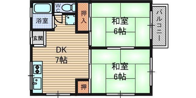 小川ハイツ1(2DK/2階)の間取り写真
