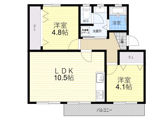御園団地5号棟(2LDK/5階)の間取り写真