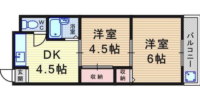 サンハイツ伊丹(2DK/3階)の間取り写真
