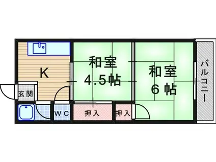 第2三和マンション(2K/4階)の間取り写真