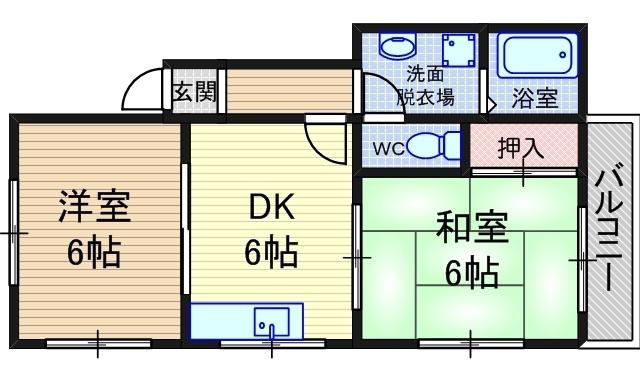リヴ南塚口(2DK/3階)の間取り写真