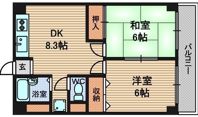 市隆ハイツ塚口(2DK/2階)の間取り写真