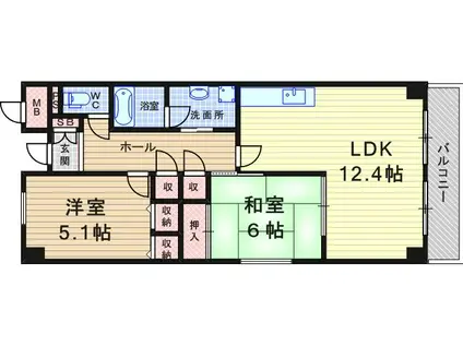 ケーフィル塚口(2LDK/4階)の間取り写真