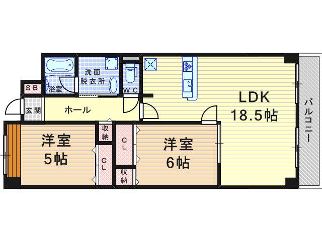 ボナール南武庫之荘(2LDK/1階)の間取り写真