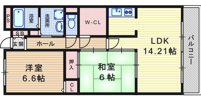 ヴィラ安堂寺Ⅱ(2LDK/4階)の間取り写真