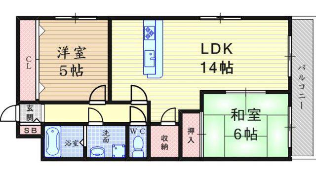 ミレア武庫之荘(2LDK/5階)の間取り写真