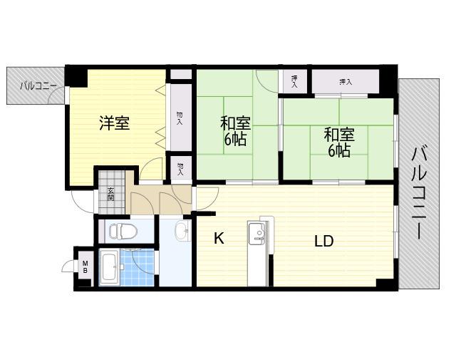 ヒロネン塚口(3LDK/2階)の間取り写真