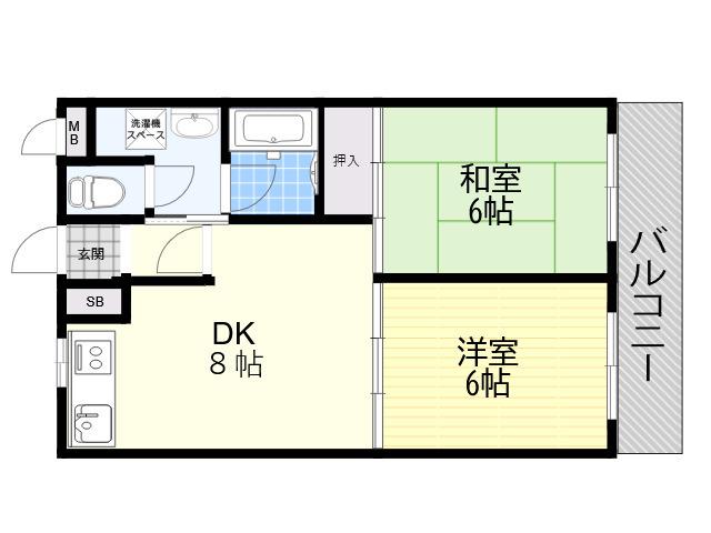 エスパシオ塚口(2DK/1階)の間取り写真