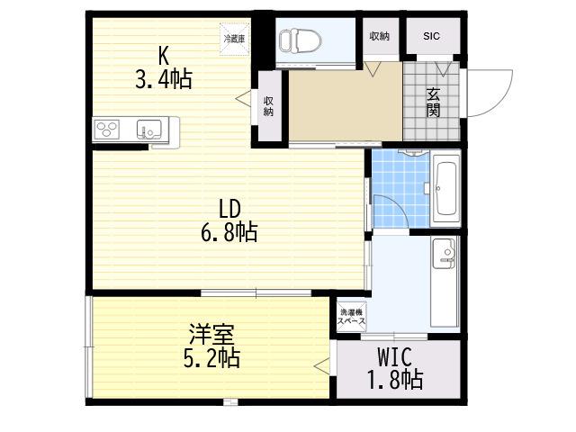 ベレッツァ南塚口(1LDK/1階)の間取り写真