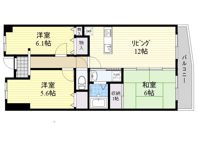 エンゼルハイツ東塚口(3LDK/3階)の間取り写真