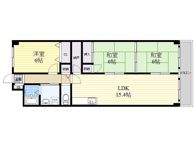クレール南鈴原(3LDK/3階)の間取り写真
