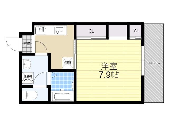 ハビテ塚口(1K/3階)の間取り写真