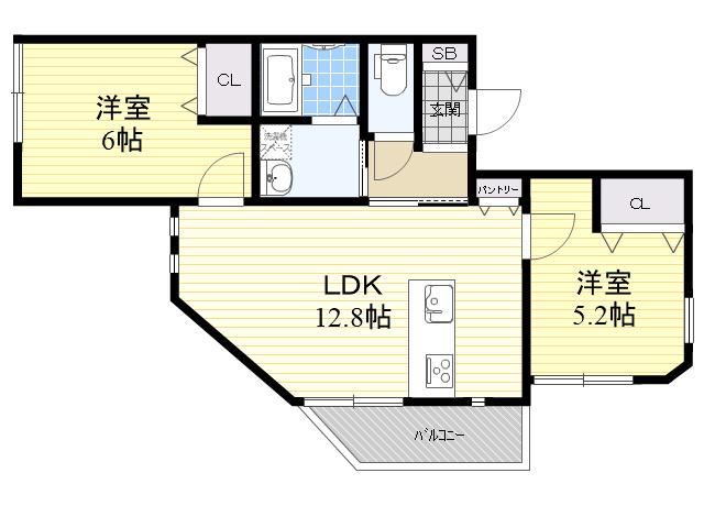 VERTU TSUKAGUCHI(2LDK/1階)の間取り写真