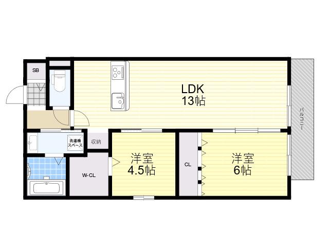 アプリーレ塚口(2LDK/2階)の間取り写真