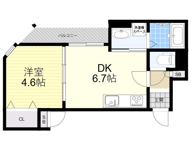 ピレーネ東本町(1DK/2階)の間取り写真