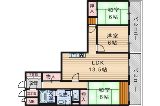 ライオンズマンション緑地公園(3LDK/2階)の間取り写真
