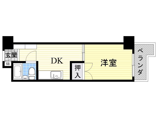 東三国グランドハイツ北(1DK/4階)の間取り写真