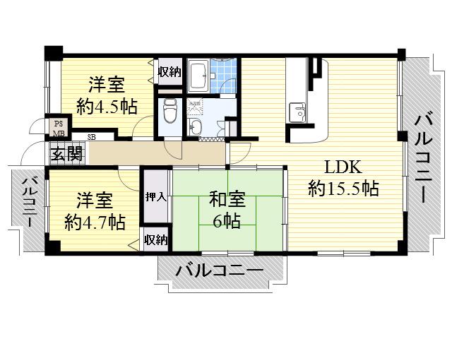 パークフォレスト千里(3LDK/3階)の間取り写真