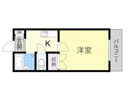 ベルエアー服部(1K/2階)の間取り写真