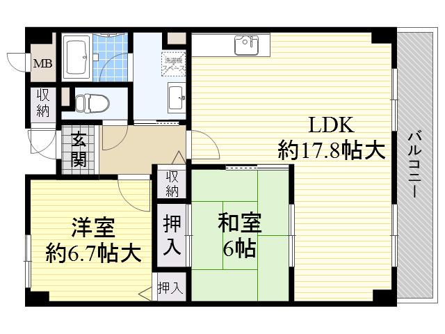 ルミエール西緑丘(2LDK/4階)の間取り写真