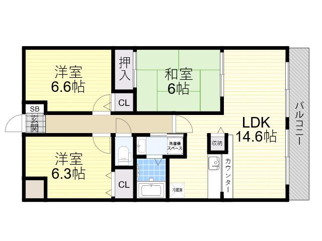 ボヌール千里中央弐番館(3LDK/4階)の間取り写真