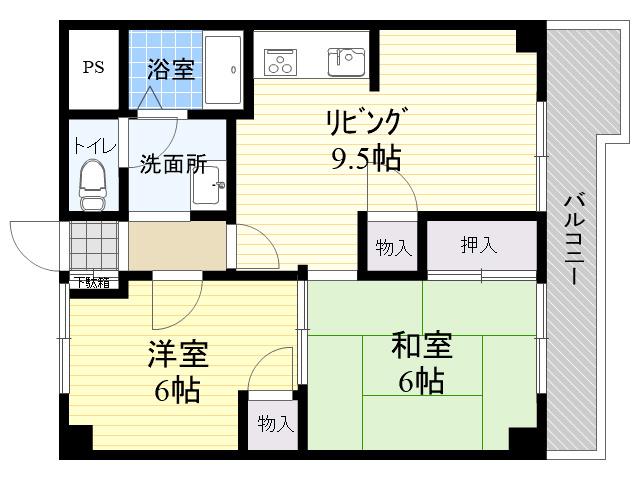 紙谷第3マンション(2LDK/5階)の間取り写真