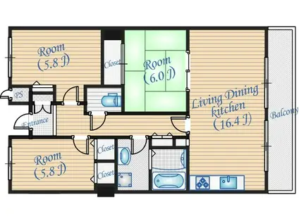 アーバンパーク緑地公園(3LDK/1階)の間取り写真