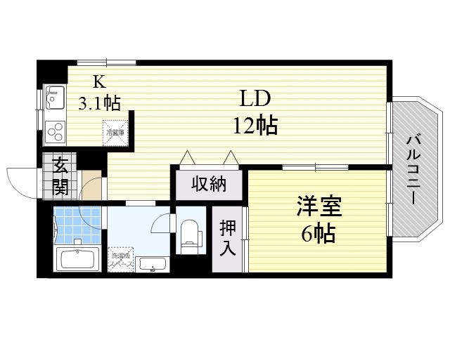 グリースシャトー桃山台(1LDK/4階)の間取り写真