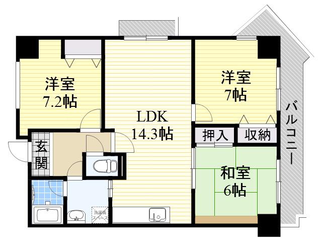 プランドール桃山(3LDK/3階)の間取り写真