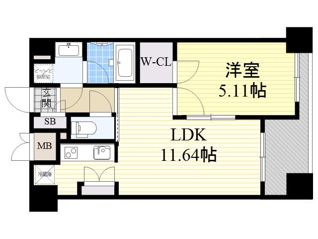 ノルデンハイム江坂(1LDK/12階)の間取り写真