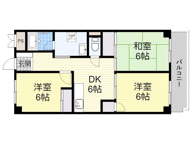 千里山アカシヤハイツ(3DK/4階)の間取り写真