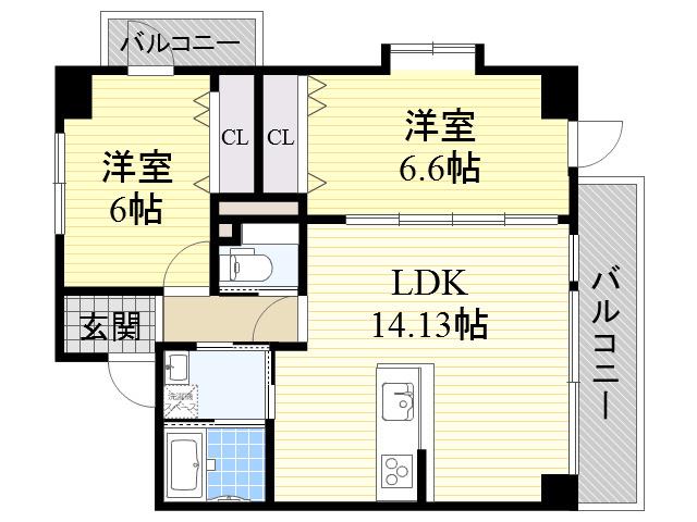 ルリーフ江坂(2LDK/5階)の間取り写真