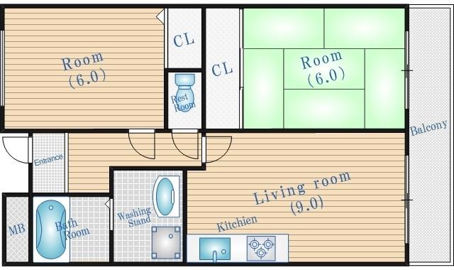 シェーンベルク(2LDK/1階)の間取り写真