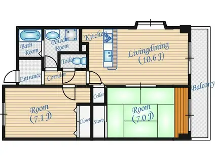 ウエルメゾン江坂(2LDK/5階)の間取り写真
