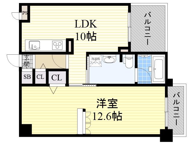 PHOENIX緑地公園(1LDK/1階)の間取り写真