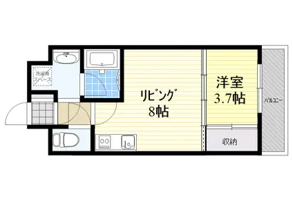 ライブガーデン江坂2(1DK/2階)の間取り写真