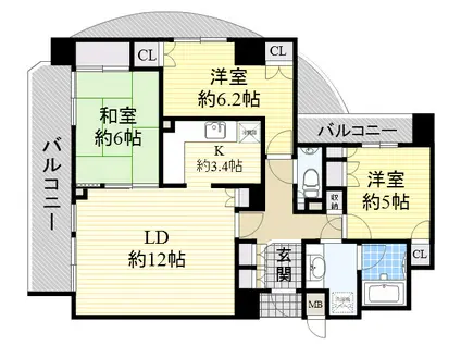 グレイスフォート桃山台(3LDK/3階)の間取り写真