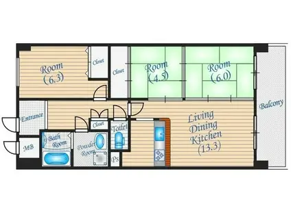 パインコート江坂(3LDK/3階)の間取り写真