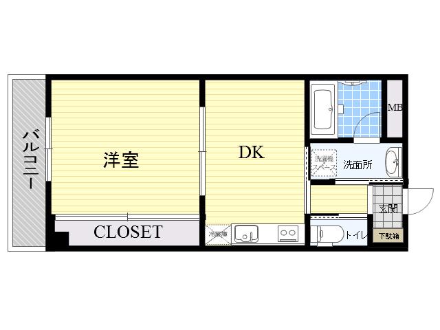 クリスタルコート江坂(1DK/1階)の間取り写真