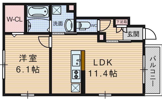 カーサオブローゼ(1LDK/1階)の間取り写真