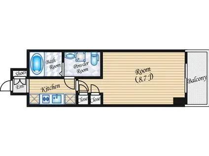 ベルフェリーク江坂(1K/6階)の間取り写真